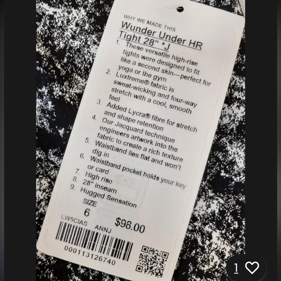 Lululemon Wunder Under High Rise Tight 28" Black & White Size 8 LW5CIAS - Picture 2 of 8